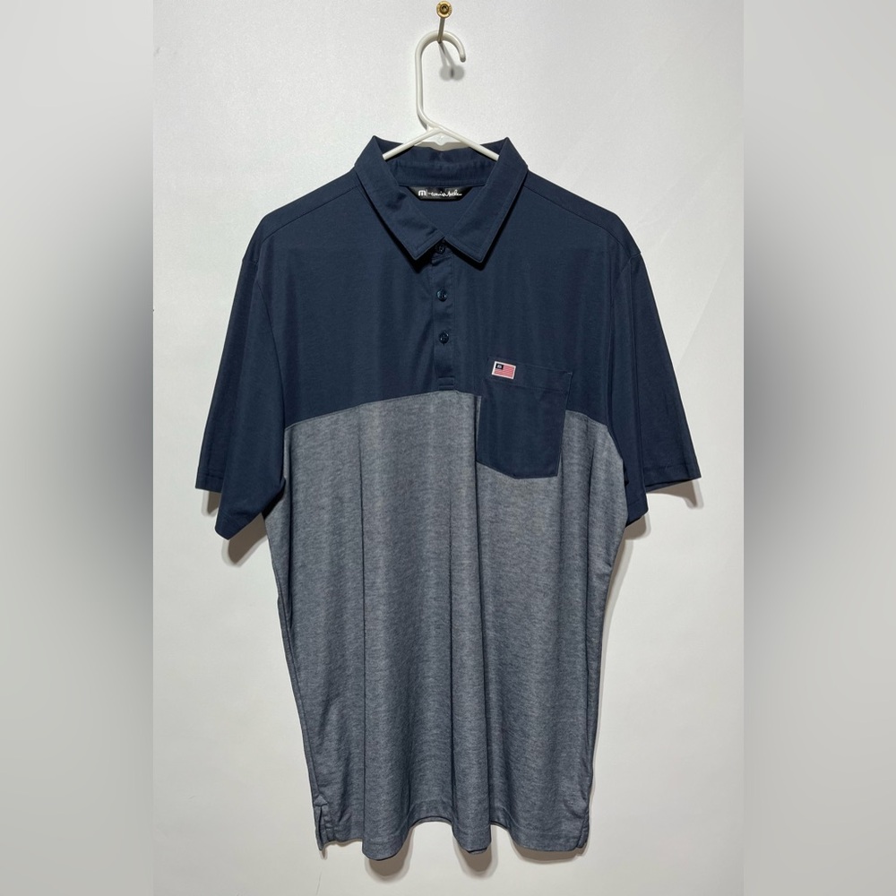 Travis Mathew Men's Two-Tone Polo Shirt - Navy and Gray Size X- Large